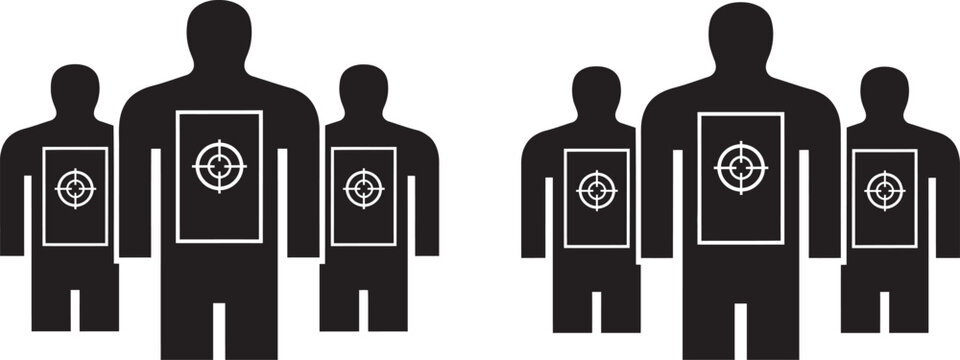 Target Practice Silhouettes on White Background, Shooting Range Vector Set for Training, Accuracy Drills, Sports Practice, and Tactical Aim Improvement Design.