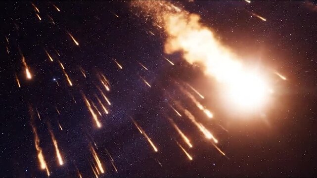 Spectacular Meteor Shower Streaking Across the Night Sky.