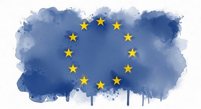 European Union flag with golden stars on blue background.