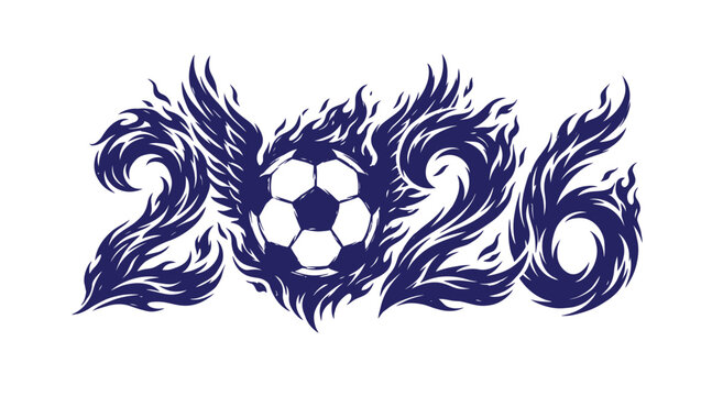 2026 soccer tournament graphic with flaming lettering football championship tournament competition athletic celebration fireball training