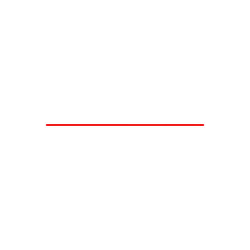 A single, thin, horizontal red line with flat, blunt ends, isolated on a white background, useful as a simple separator or