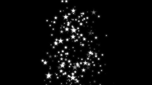Star Sparkle Burst Explosion Animation with Glitter Twinkling Effects, Flashing Cartoon Lights and Magical Shine Particles on Black Background