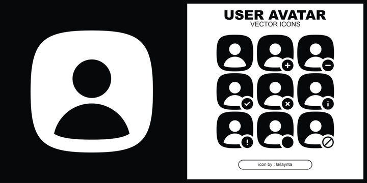 Avatar User Glyph Icon Set with Square and Rounded Profile Symbols for UI and App Design