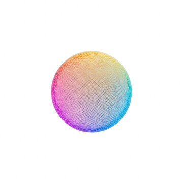 Abstract iridescent sphere with wireframe mesh grid