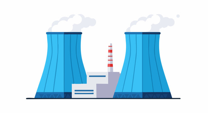 Nuclear power plant with two cooling towers vector illustration.