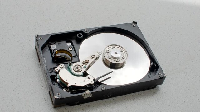 Close-up of a computer HD on a minimalist surface, ready to enhance its capabilities. Computer HDD, symbol of advanced storage, standing out on a simple and functional surface.