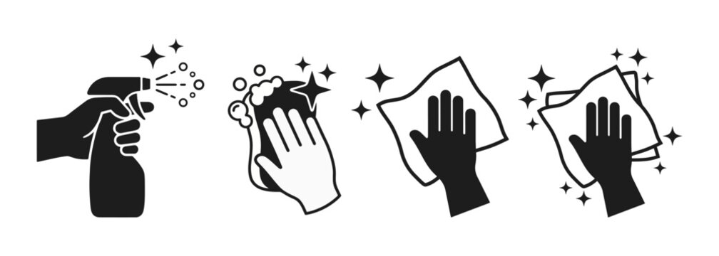 Hands using spray bottles and wiping cloths illustrating the process of deep cleaning perfect for hygiene and sanitation designs