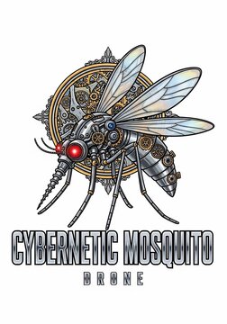 Steampunk Mosquito: Intricate Gears & Crimson Eyes in a Mechanical Masterpiece