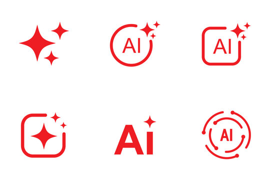 AI sparkle icon set. AI Generate Icon Set with Sparkle Stars and Square Symbols for Artificial Intelligence, Machine Learning, App UI and Web Design. Artificial intelligence twinkle vector elements.  