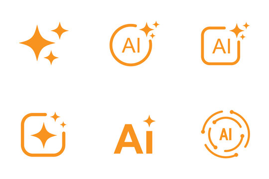 AI sparkle icon set. AI Generate Icon Set with Sparkle Stars and Square Symbols for Artificial Intelligence, Machine Learning, App UI and Web Design. Artificial intelligence twinkle vector elements.  