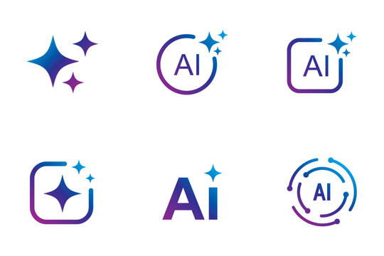 AI sparkle icon set. AI Generate Icon Set with Sparkle Stars and Square Symbols for Artificial Intelligence, Machine Learning, App UI and Web Design. Artificial intelligence twinkle vector elements.  