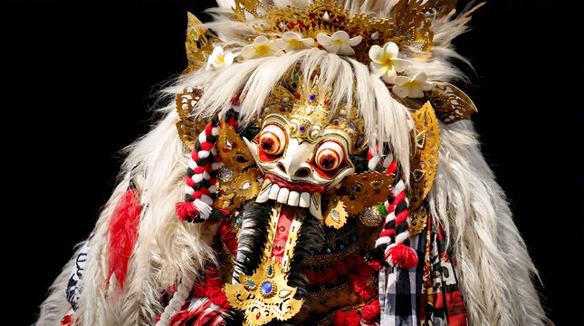 Traditional Balinese Rangda mask used in sacred cultural dance performance