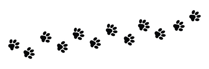 Paw print vector set, dog and cat foot trail animal tracking and path illustration symbols for pet navigation design. © AYAT 01
