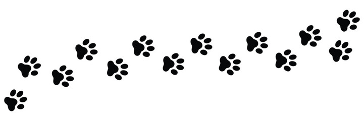 Paw print vector set, dog and cat foot trail animal tracking and path illustration symbols for pet navigation design. © AYAT 01