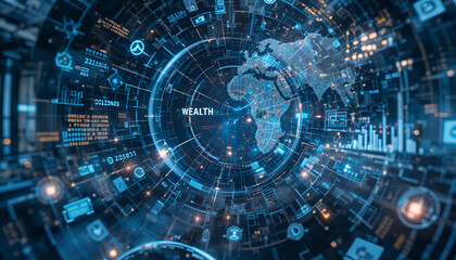 Fototapeta premium Global wealth management concept with futuristic interface