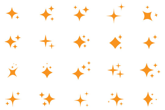 Stars set icons, different sparkle star shapes icon collection, shine stars sparkles signs, bling decoration. Magic twinkle vector elements, shining glitter effect for artificial intelligence.