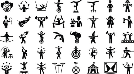 Collection of circus performance and carnival entertainer icons © Lunatix Studio
