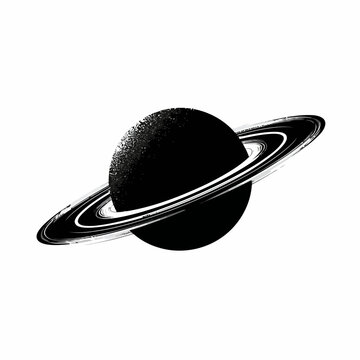 Stylized Saturn planet with rings isolated on white background.