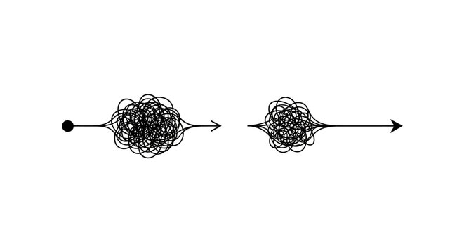 Visual representation of complex problem solving and simplification process.
