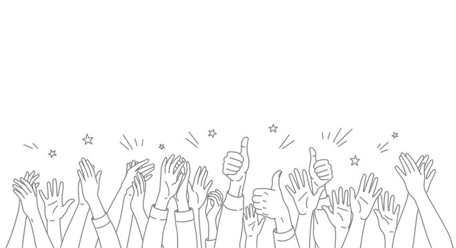 Crowd of hands clapping and giving thumbs up.