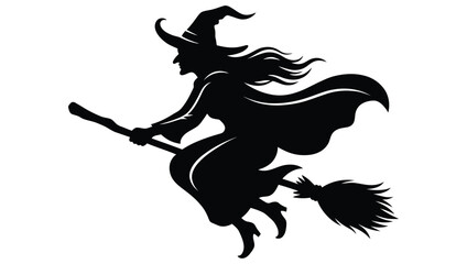 Fototapeta premium Silhouette of a witch flying on a broomstick