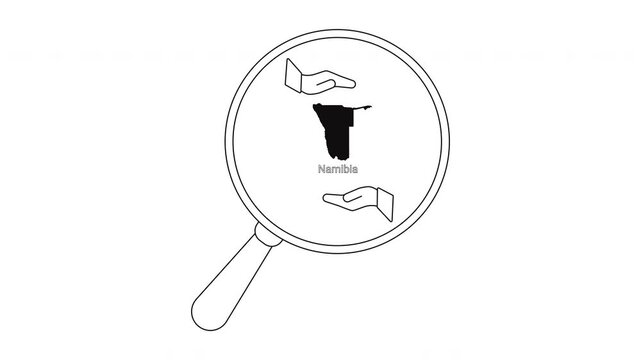 Namibia map under magnifying glass with hands showing support and care.