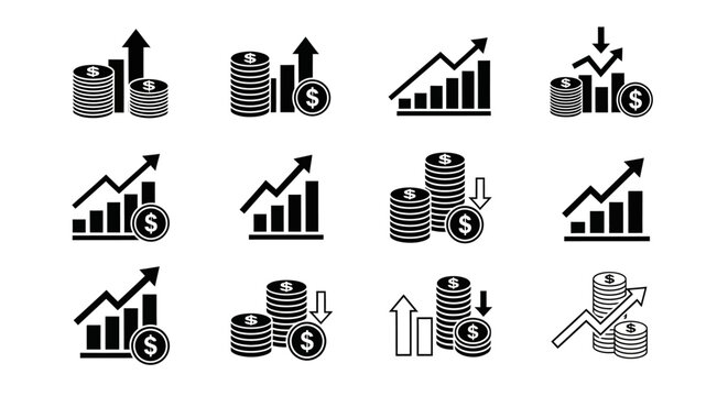 Financial Growth and Decline Icons Representing Investment Trends.