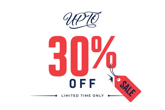 Sale advertisement with percentage discount and ribbon white background