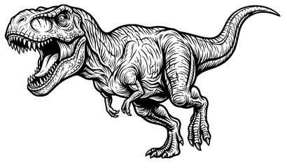 Fierce T Rex Dinosaur Vector Art with Bold Black and White Action Illustration © MDNOYON