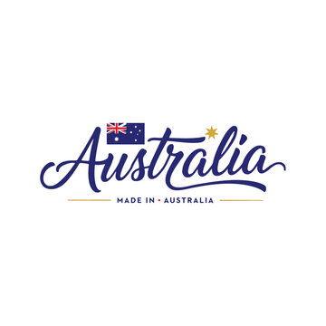 Australia lettering with flag and lines white background vector illustration
