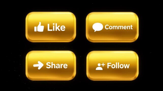 Glowing Golden Social Media Like Comment Share Follow Buttons Animation