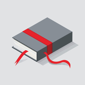 Thick gray book with red ribbon bookmark marker