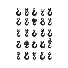 Fototapeta premium Rigging Hook Collection Glyph IconsRigging hook collection featuring industrial lifting components.