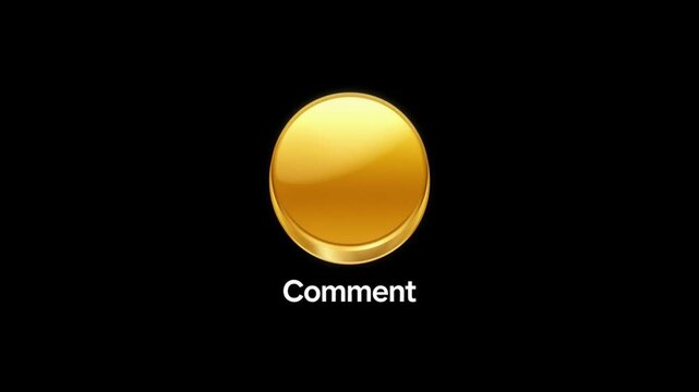 Golden Like Comment Follow Buttons Animation for Social Media Engagement on Black Background