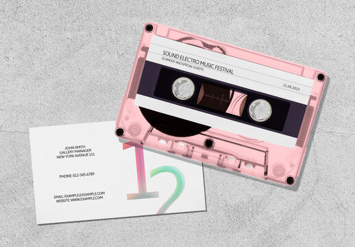 Retro Cassette Mockup With Business Card PSD