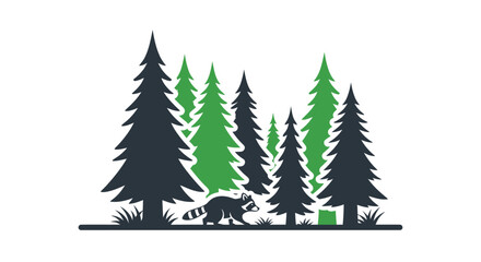 Obraz premium Raccoon in Pine Forest Vector Illustration