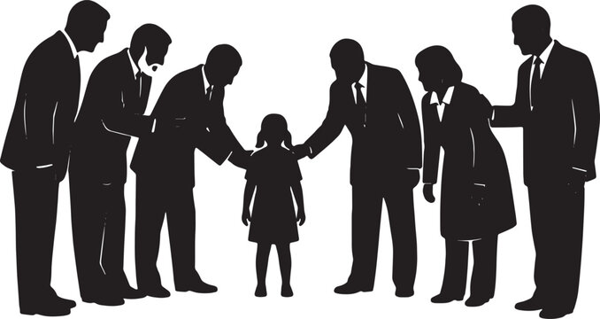 Black Solid Veteran Executive Patting Back Silhouettes Set of Six on White Background