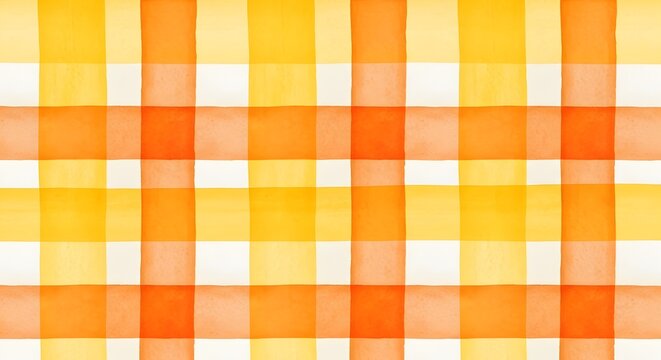 Watercolor plaid pattern with orange and yellow stripes