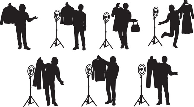 Black Solid Thrifting Vlogger Vintage Clothing Ring Light Silhouettes Set of Six on White Background