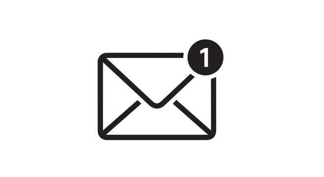 Email Notification Icon Line Style with One Unread Message Badge for UI Design