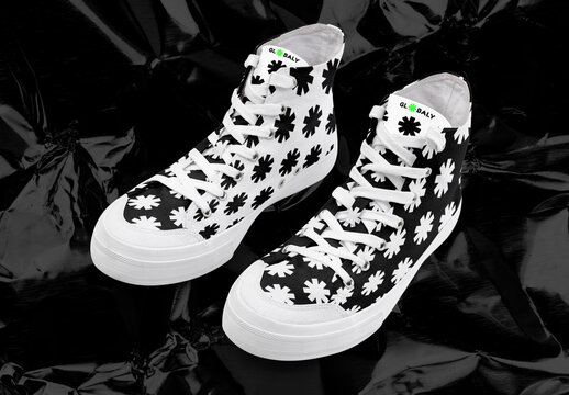 Stylish Floral Patterned Sneakers Mockup PSD