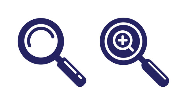 Search magnifying glass icons for finding and zooming interface with magnifying interface analysis magnifier research navigation information magnification application software browsing