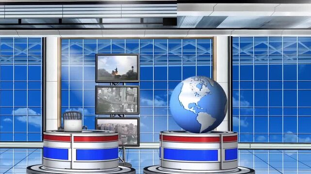Modern News Studio Background with Globe
