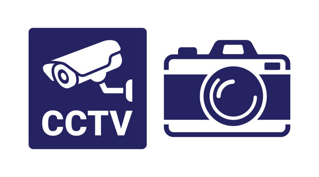 Cctv security surveillance camera icon set with surveillance security recording protection technology observation equipment monitoring facility infrastructure prevention interface