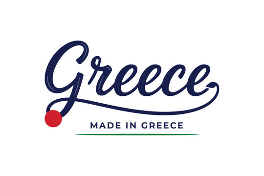 Greece lettering with red dot and green line vector illustration