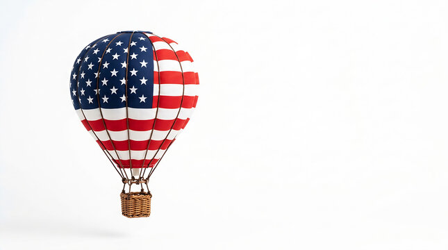 3D Render of a Hot Air Balloon with the American Flag Design Isolated on White Background for Travel and Patriotism Concepts