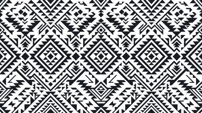 Black and white seamless geometric tribal border pattern with traditional aztec navajo and native american ethnic ornament motifs for textile fabric design vector.