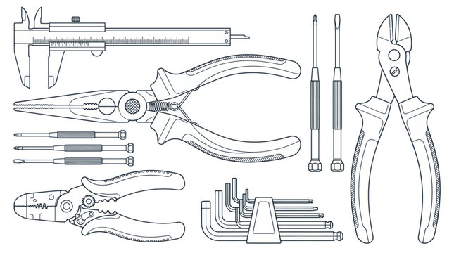 Hand Tools Outline Icon Set
