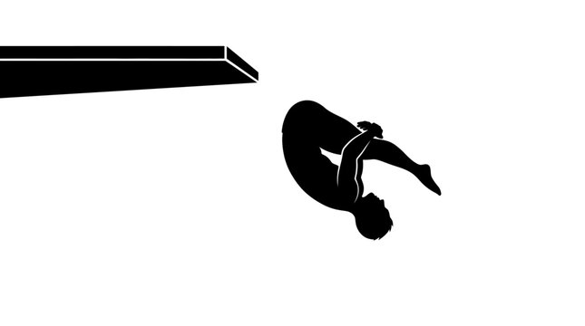 Silhouette of a diver performing a flip off a diving board