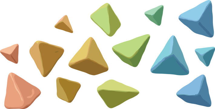 Cartoon 3D Floating Pyramid and Triangle Stone Block Vector Set with Pastel Gradient Colors for Fantasy Casual Game UI Design Layouts
